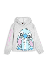 Stitch Printed Fleece Tracksuit – Short Body Hoodie & Jogger Set for Kids
